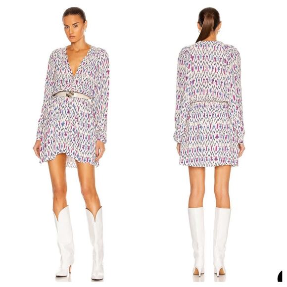 ETOILE ISABEL MARANT Amandine Button-Front Ikat Print Mini Dress Sz US-10 FR-42 - Picture 1 of 15